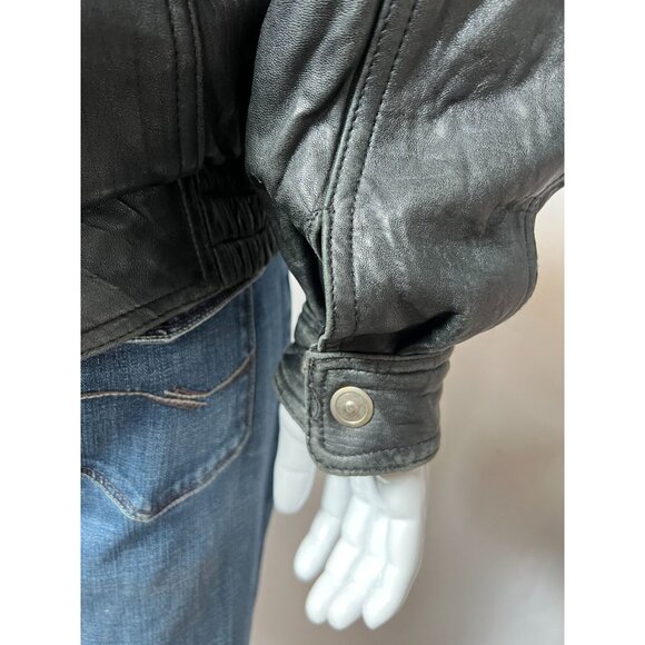 Bill Blass Bomber Jacket  Large Black Leather Damage on Left Shoulder - Picture 9 of 16